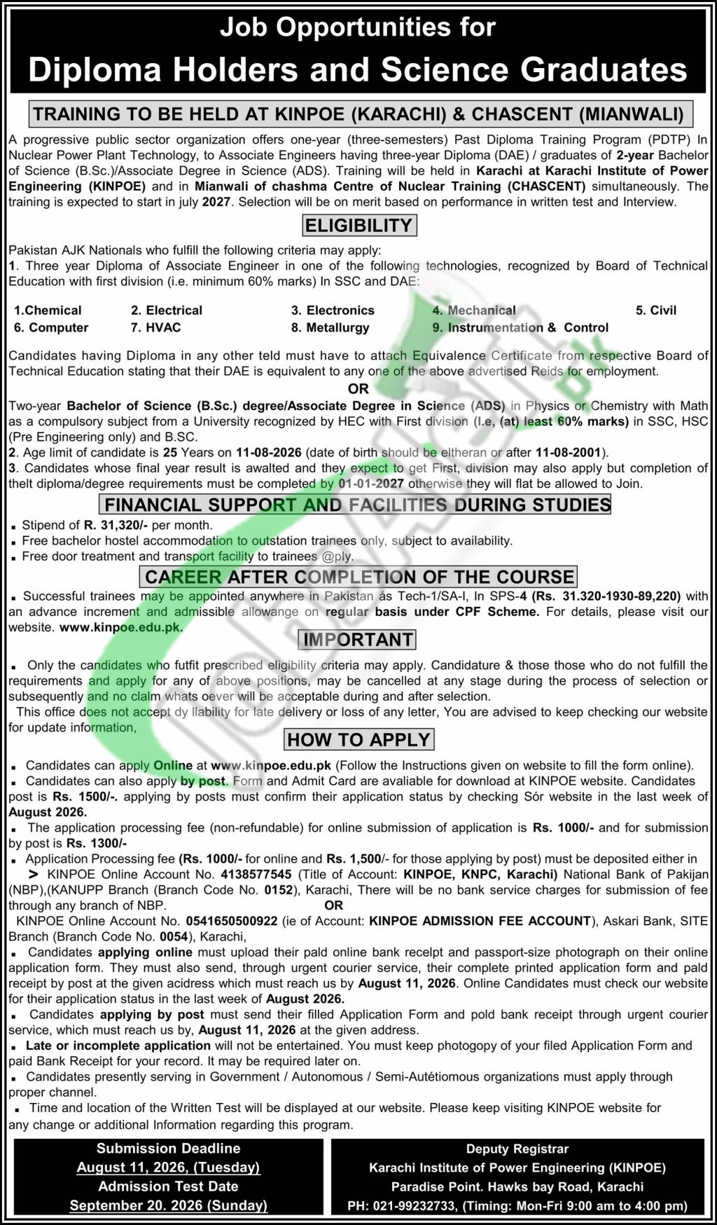 Kinpoe Pdtp Karachi Jobs 2026 — KINPOE PDTP — Official Newspaper Advertisement | SkillzDunya