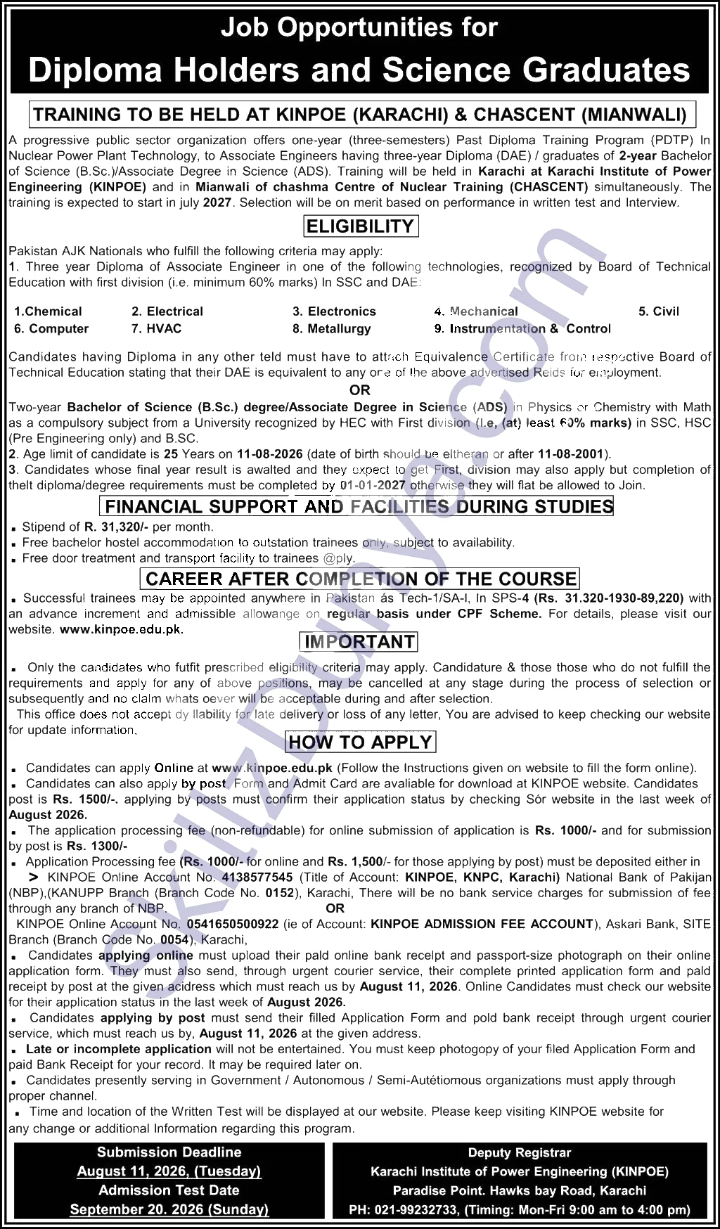 Karachi Institute Of Power Engineering — Kinpoe Pdtp Karachi Jobs 2026 — KINPOE PDTP Pakistan