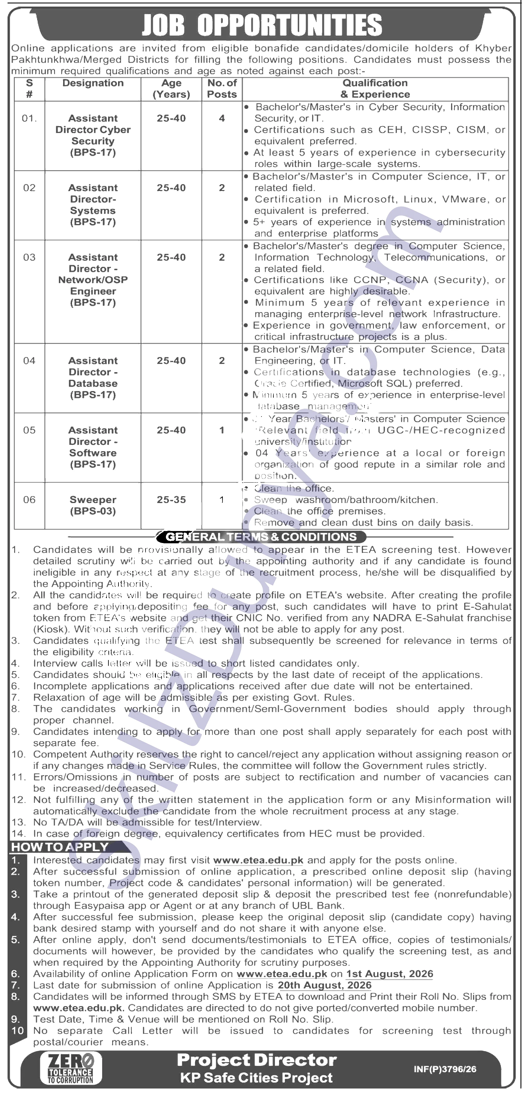 KP Safe City Project (KPSC) Peshawar Jobs 2026 — Assistant Director Cyber Security, Assistant Director Systems & 4 More Posts — Official Newspaper Advertisement | SkillzDunya