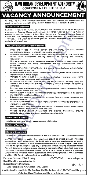 Lahore Development Authority (LDA) Jobs 2026 — Director Finance, Accounts & Control — Official Newspaper Advertisement | SkillzDunya