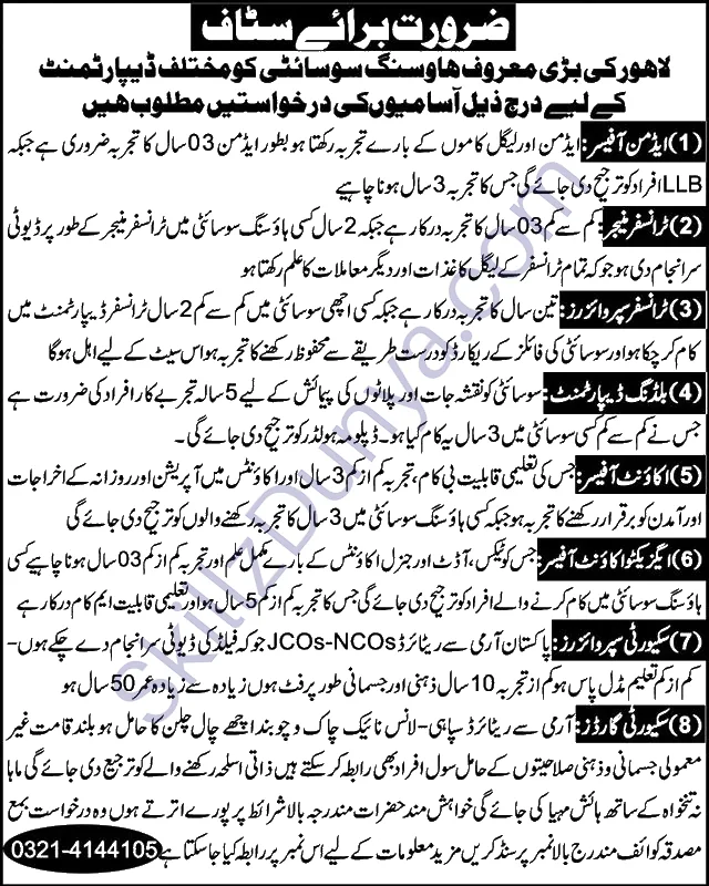 Lahore Housing Society — Lahore Housing Society Jobs 2026 — Auction Officer, Transfer Officer & 5 More Posts Pakistan