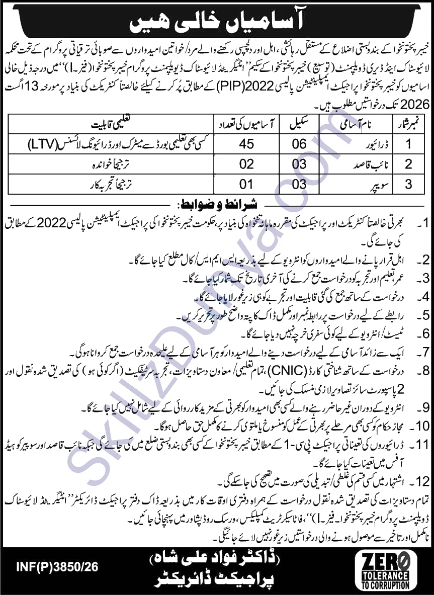 Livestock Department Jobs 2026 — 48 Drivers, Naib Qasid, Sweeper — Official Newspaper Advertisement | SkillzDunya
