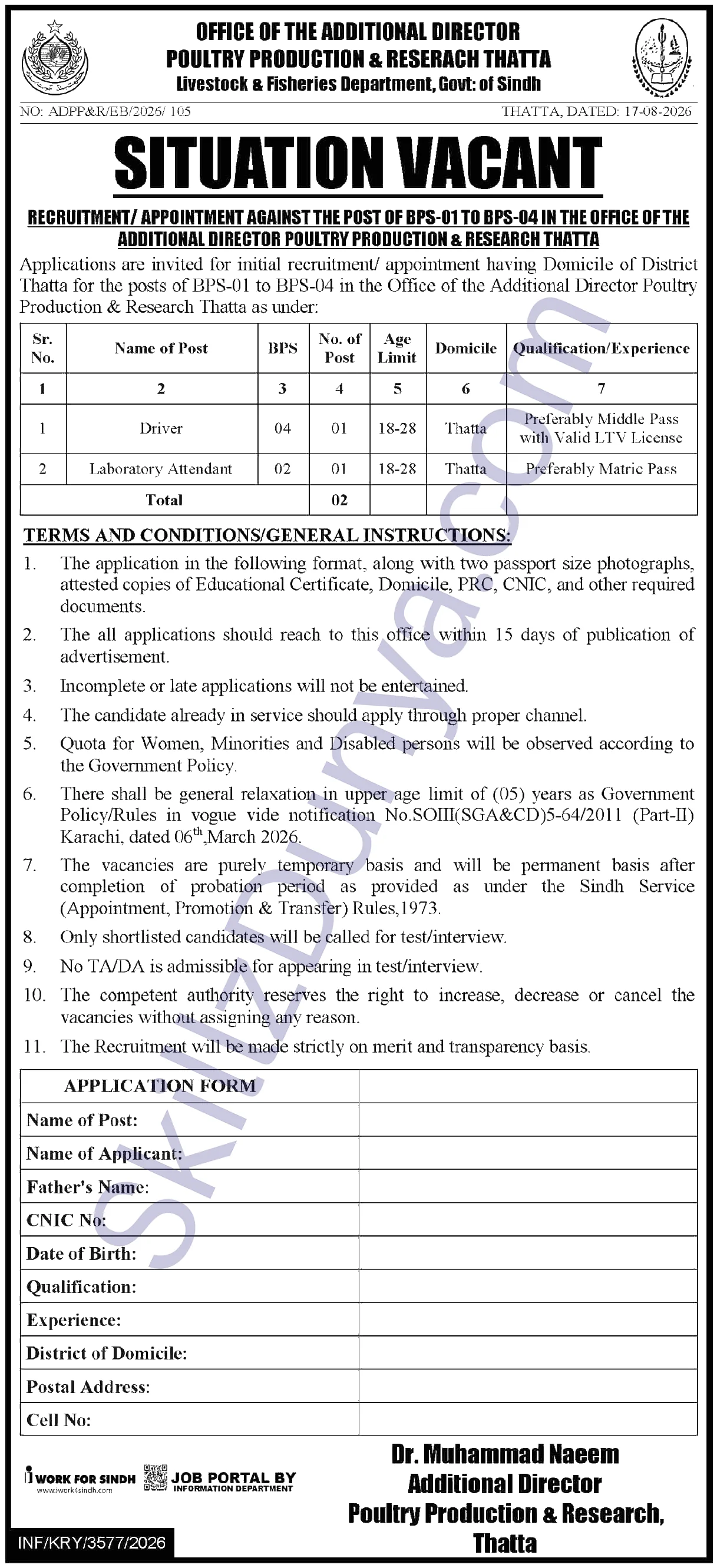 Livestock Department Jobs 2026 — Poultry Production, Research Thatta — Official Newspaper Advertisement | SkillzDunya