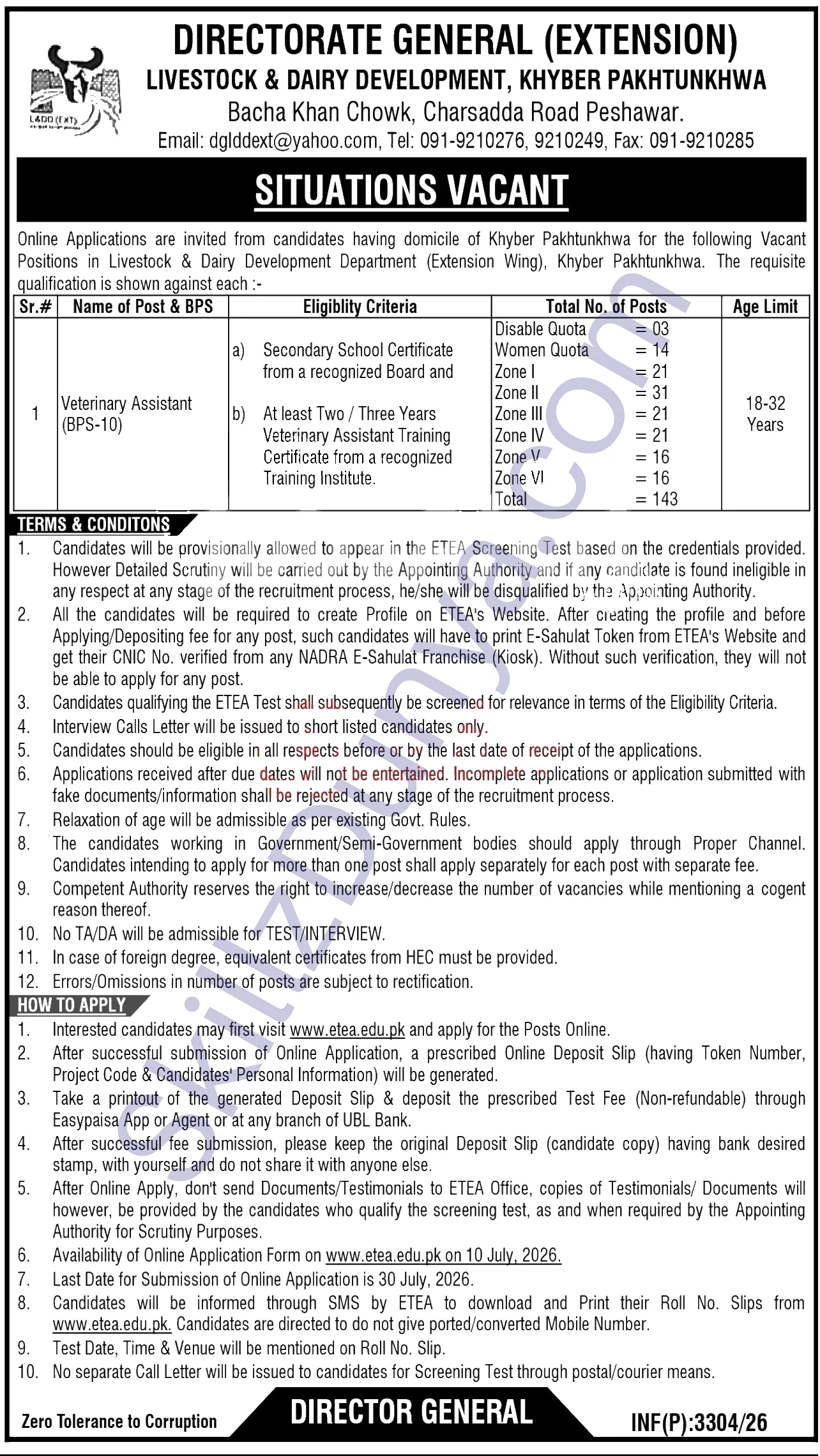 Livestock Department Peshawar Jobs 2026 — Veterinary Assistant — Official Newspaper Advertisement | SkillzDunya