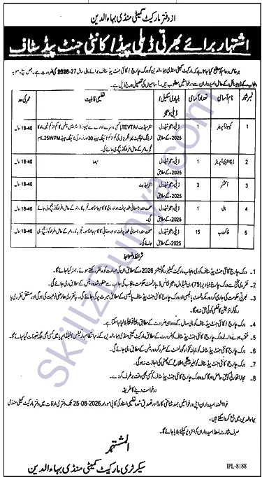 Market Committee Mandi Bahauddin Jobs 2026 — Fitter Pipe, Mechanical Instrument & 3 More Posts — Official Newspaper Advertisement | SkillzDunya