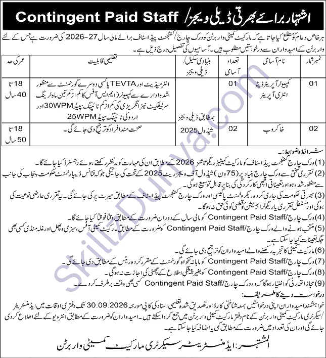Market Committee Warburton — Market Committee Warburton Jobs 2026 — Computer Operator, Sweeper Pakistan