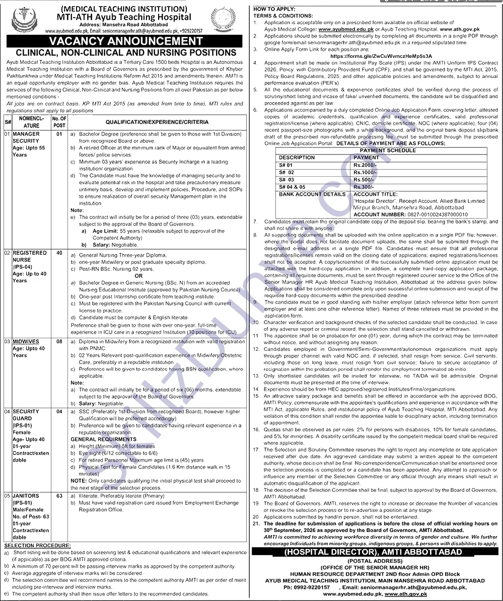Medical Teaching Institution Nowshera — Medical Teaching Institution Abbottabad Jobs 2026 — JANITORS (IPS-01), REGISTERED NURSE (IPS-04) & 3 More Posts Pakistan