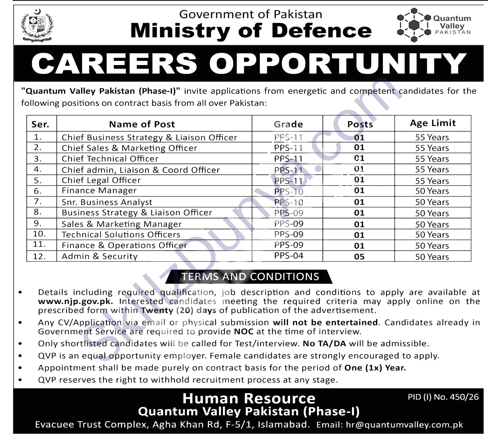 Ministry Of Defence (MOD) Islamabad Jobs 2026 — Admin & Security, Chief Sales & Marketing Officer & 9 More Posts — Official Newspaper Advertisement | SkillzDunya