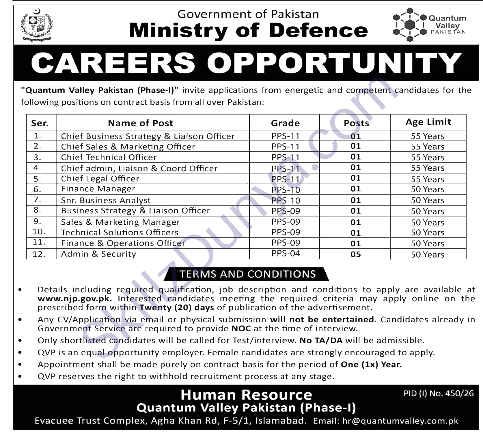 Ministry Of Defence (MOD) Jobs 2026 — Quantum Valley — Official Newspaper Advertisement | SkillzDunya