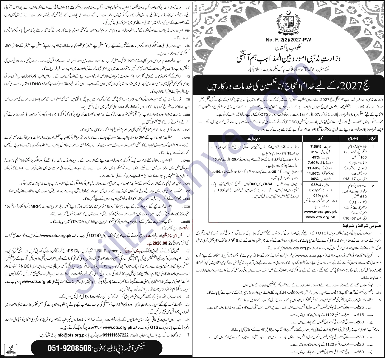 Ministry of Foreign Affairs (MOFA) Null Jobs 2026 — Khuddam-ul-Hujjaj, Nazim — Official Newspaper Advertisement | SkillzDunya
