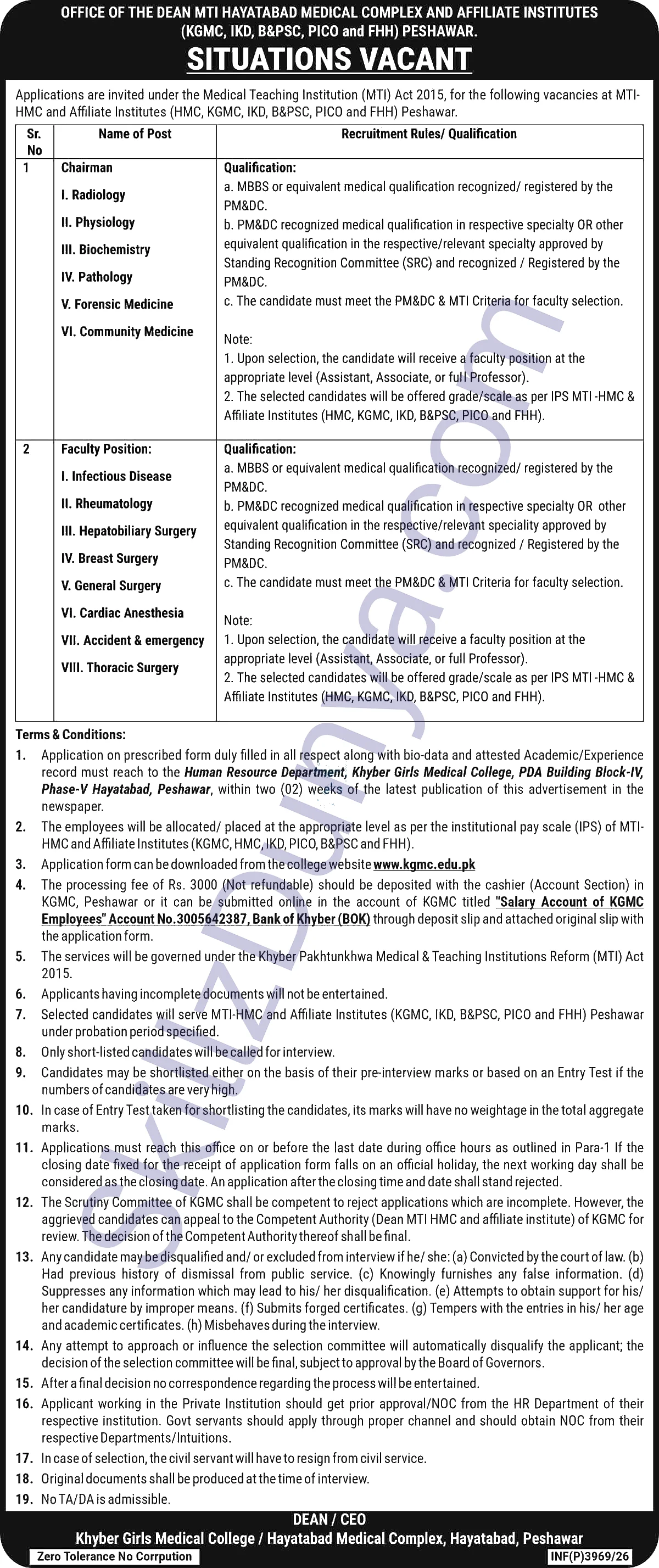 Official Department — MTI Hayatabad Medical Complex & Affiliate Institutes Peshawar Jobs 2026 — Chairman, Radiology & 13 More Posts Pakistan