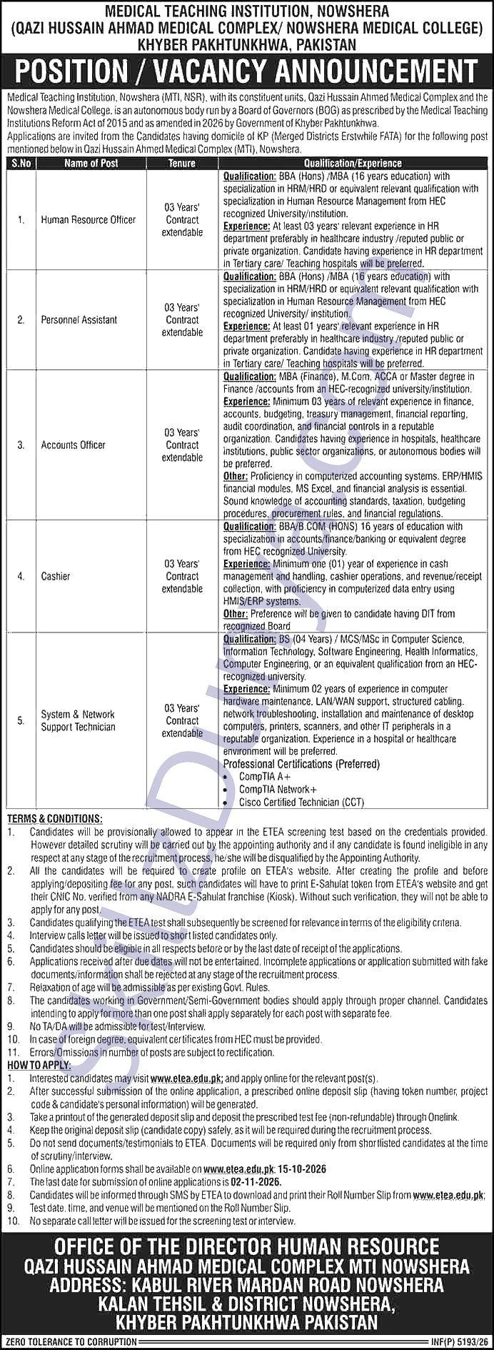 Mti Nowshera — MTI Nowshera Jobs 2026 — Human Resource Officer, Personnel Assistant & 3 More Posts Pakistan