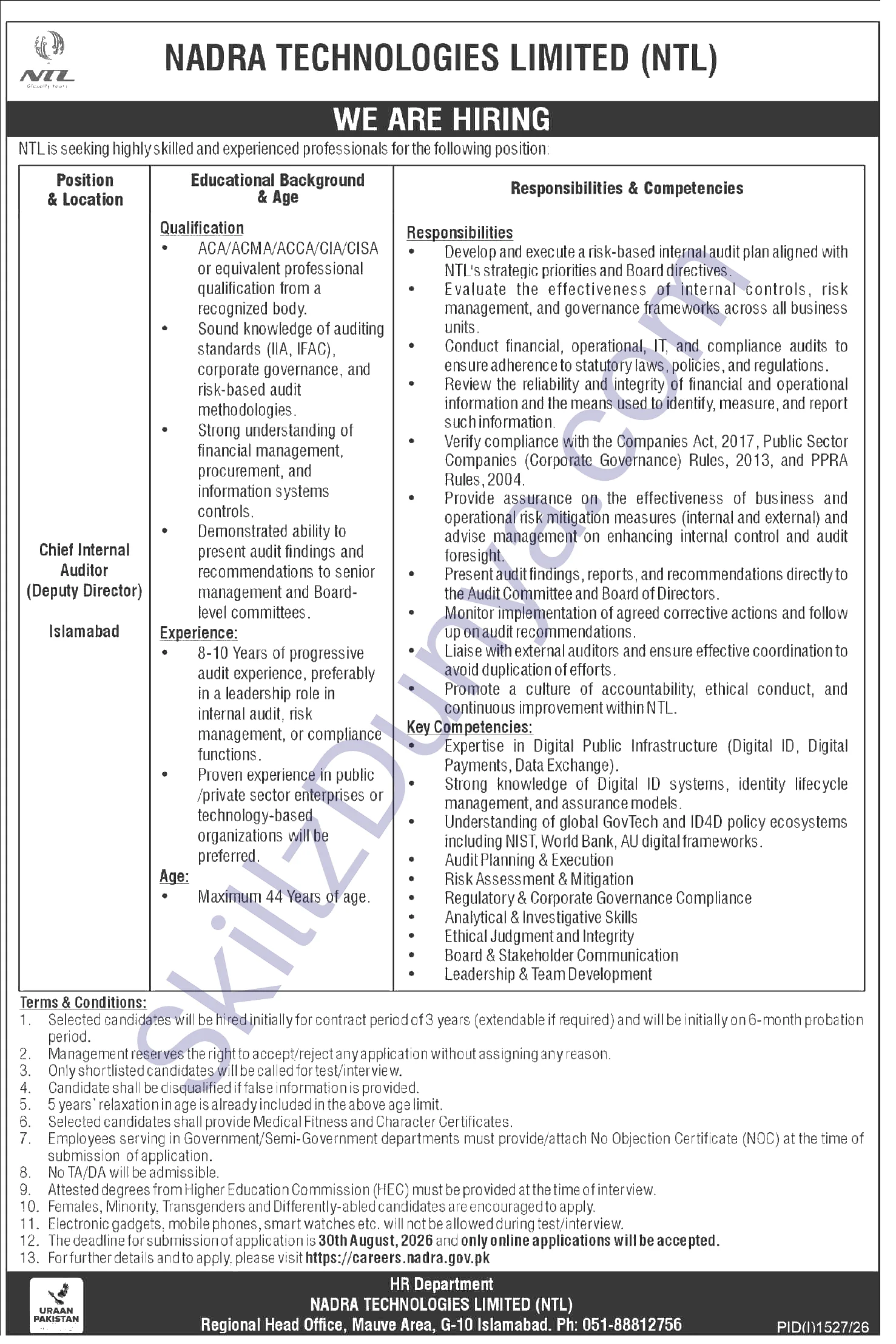 National Database & Registration Authority (NADRA) Jobs 2026 — Official Newspaper Advertisement | SkillzDunya