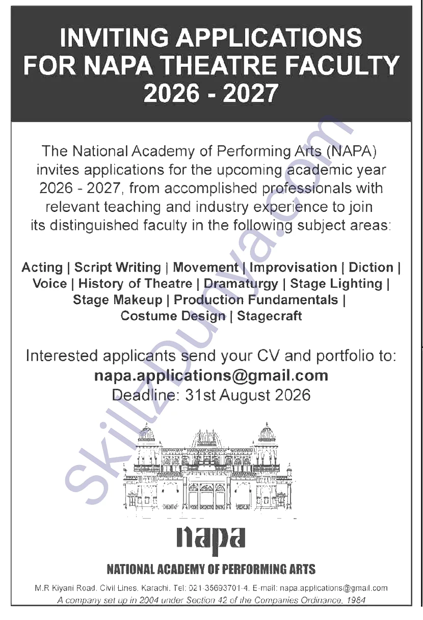NAPA — NAPA Karachi Jobs 2026 — Acting, Script Writing & 11 More Posts Pakistan