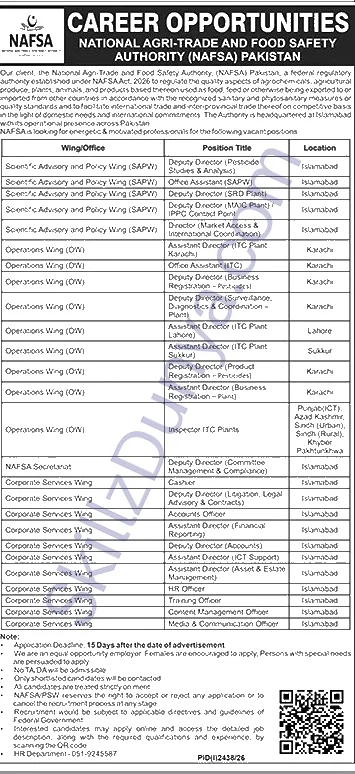 National Agri-Trade and Food Safety Authority NAFSA Jobs 2026 — Official Newspaper Advertisement | SkillzDunya