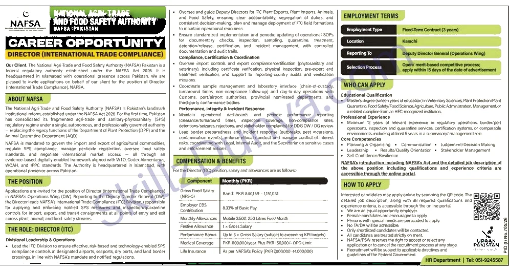 National Agri Trade And Food Safety Authority Nafsa — National Agri-Trade and Food Safety Authority NAFSA Karachi Jobs 2026 Pakistan