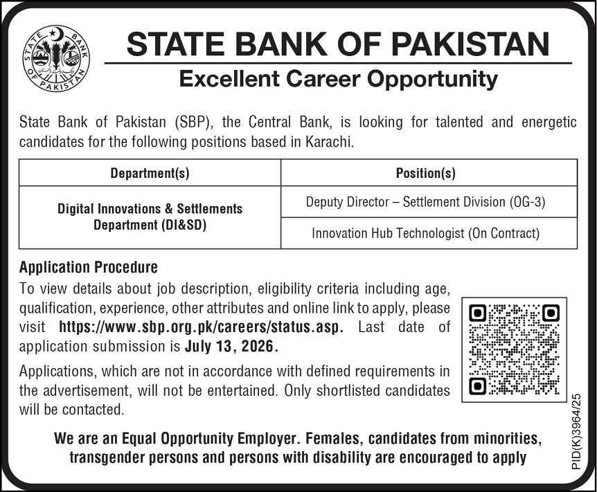 State Bank of Pakistan Jobs 2026 2026 — Official Newspaper Advertisement | SkillzDunya