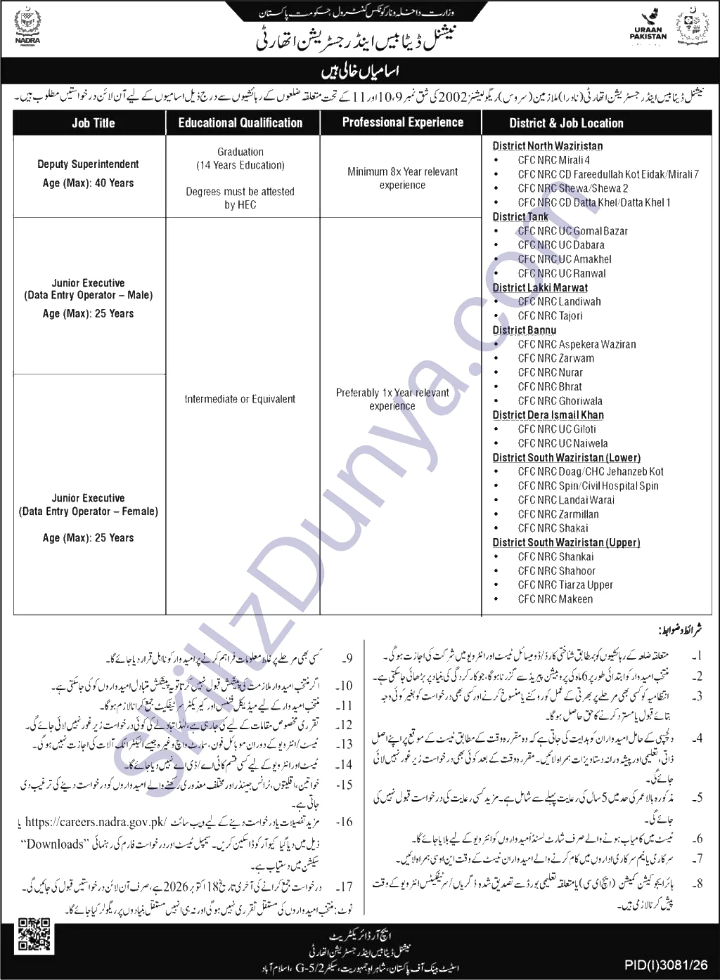 National Database And Registration Authority — National Database and Registration Authority Islamabad Jobs 2026 — Deputy Superintendent Pakistan