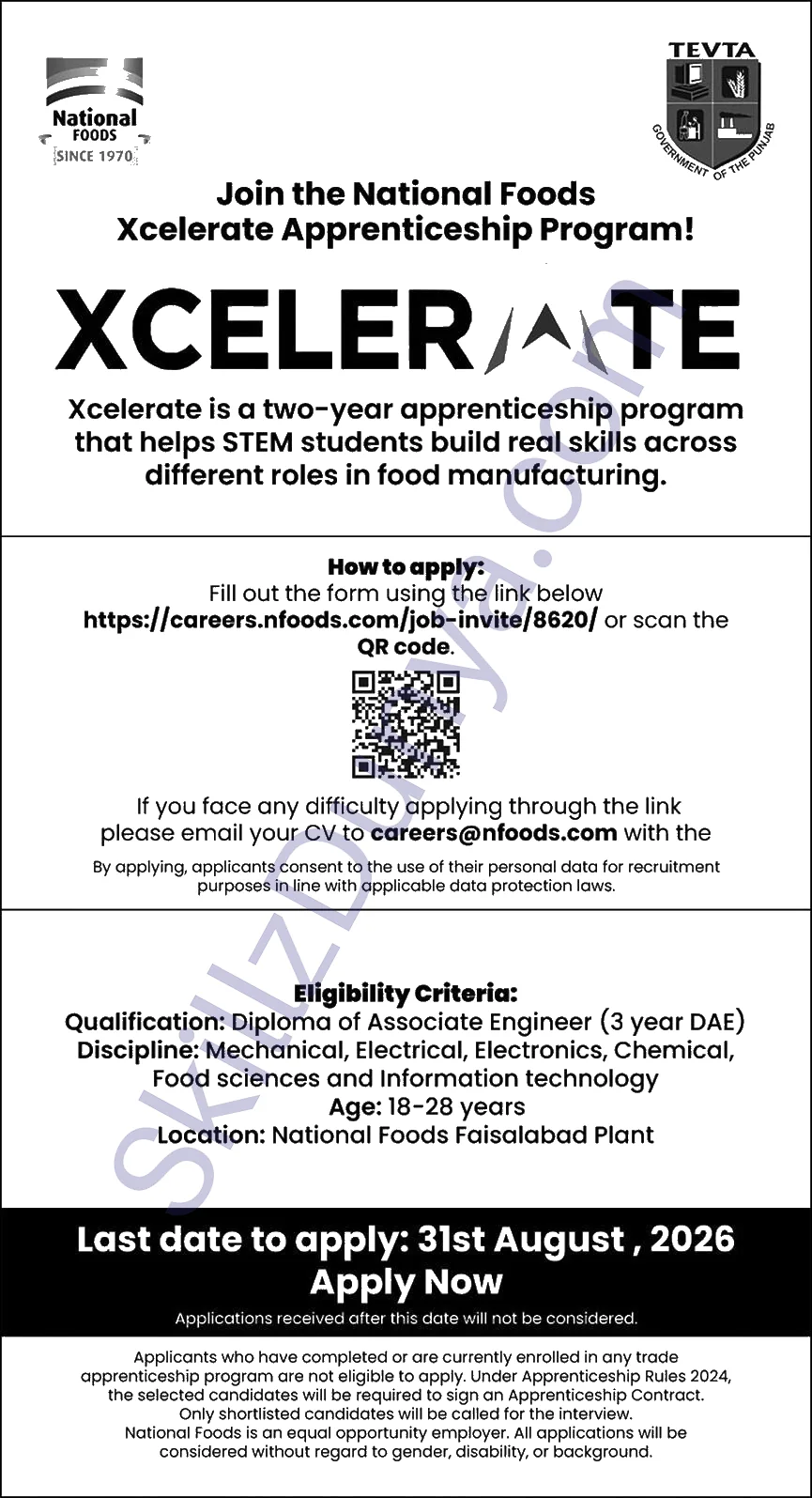 National Foods Xcelerate Apprenticeship Program for Apprentices Jobs 2026 — Official Newspaper Advertisement | SkillzDunya