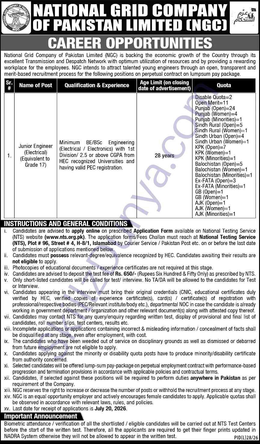 National Grid Company Jobs 2026 — Official Newspaper Advertisement | SkillzDunya