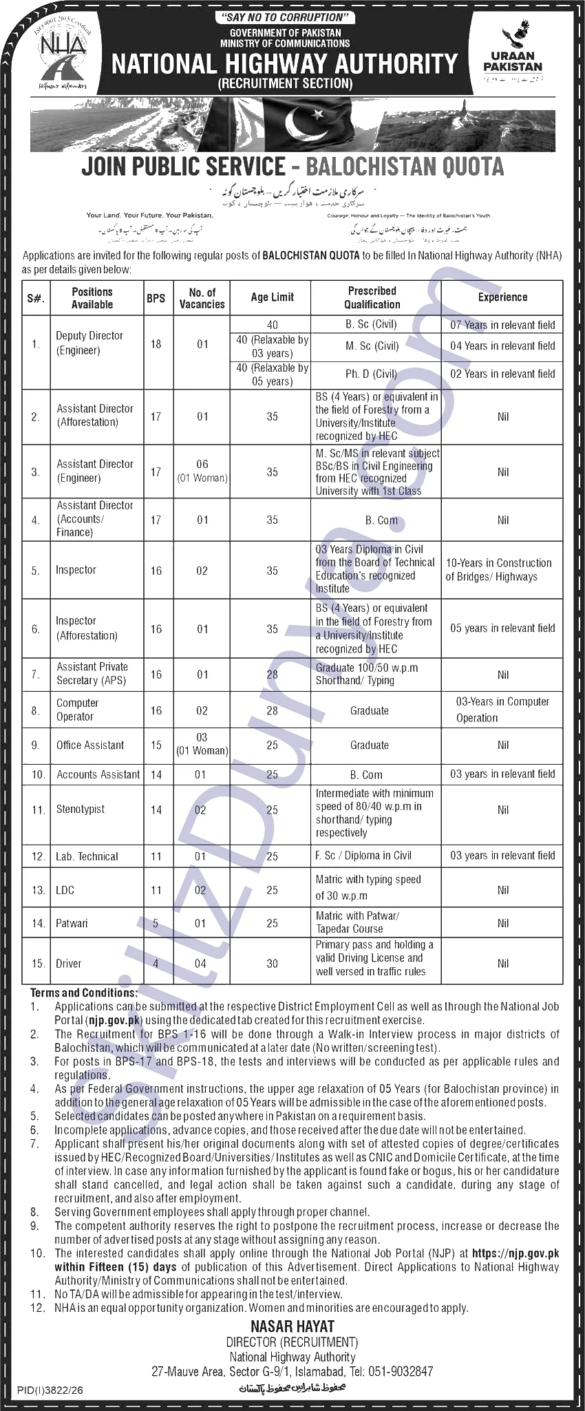 National Highway Authority Nha — National Highway Authority NHA Islamabad Jobs 2026 — Assistant Director (Engineer), Driver & 13 More Posts Pakistan