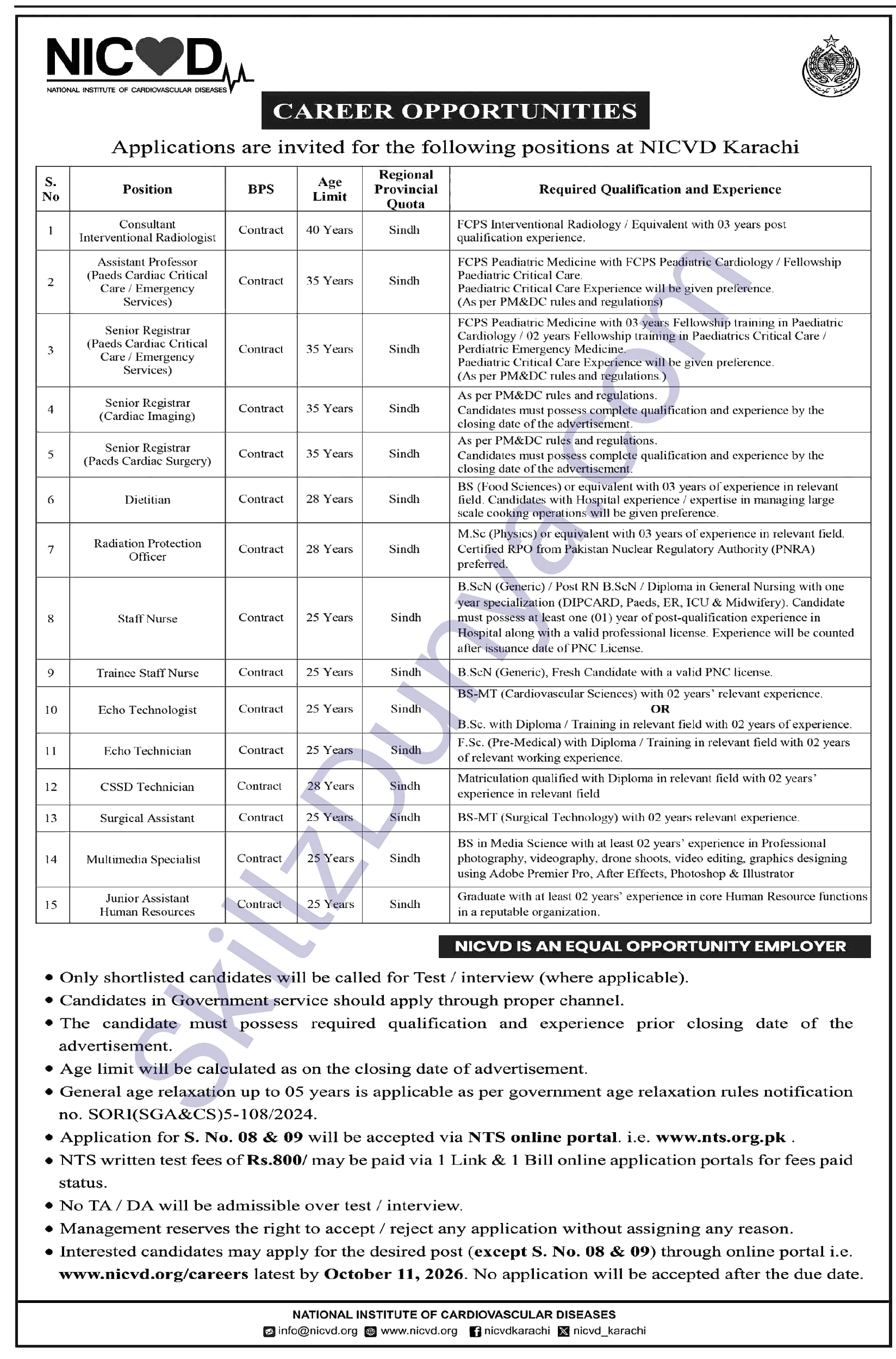 National Institute Of Cardiovascular Diseases Nicvd Karachi — National Institute of Cardiovascular Diseases NICVD Karachi Jobs 2026 — Consultant Interventional Radiologist, Senior Registrar (Cardiac Imaging) & 11 More Posts Pakistan