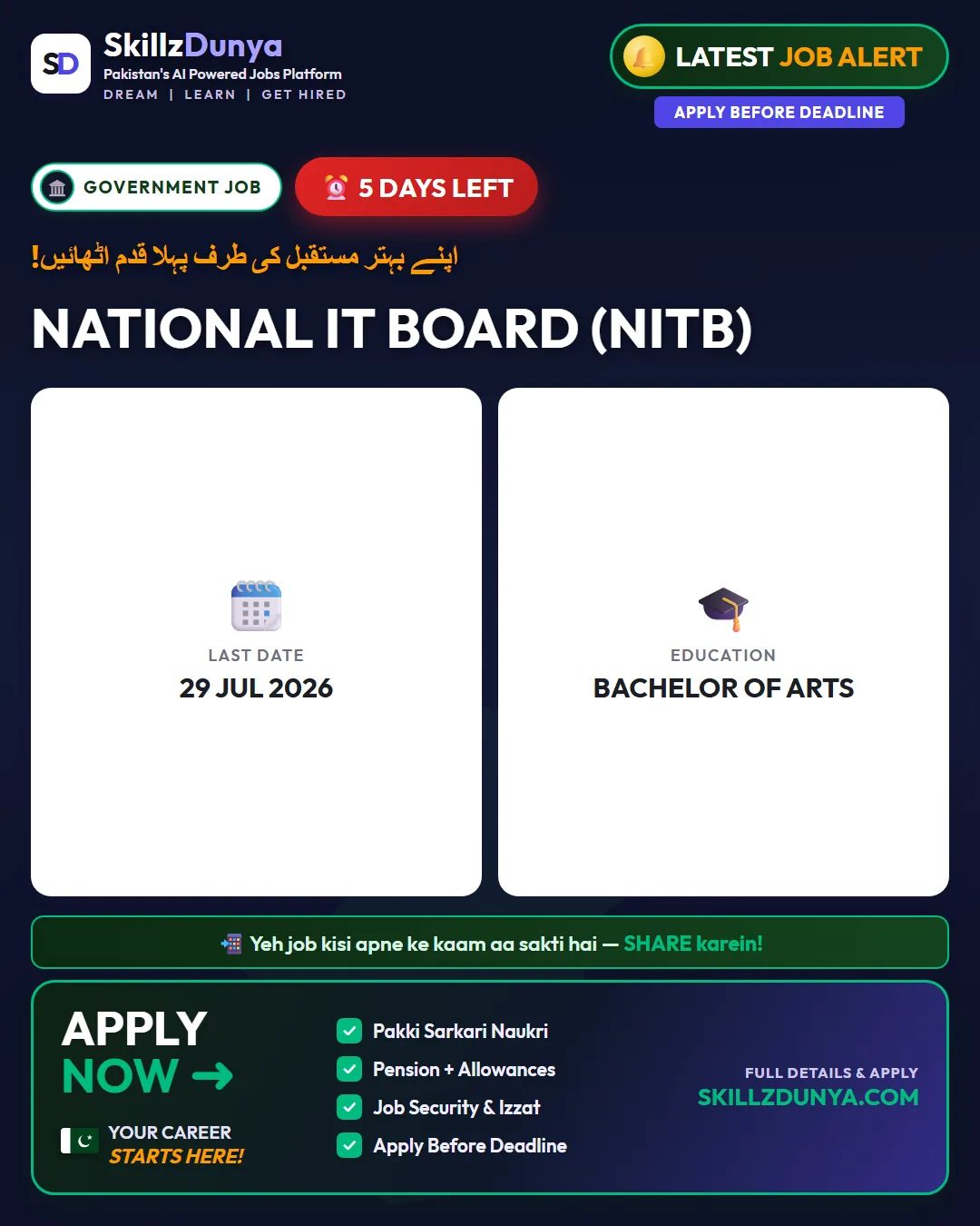 National IT Board (NITB) Jobs 2026 — Project Support Officer, Support & 10 More Posts — Official Newspaper Advertisement | SkillzDunya