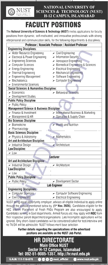 National University Of Sciences Technology Nust — National University of Sciences & Technology NUST Islamabad Jobs 2026 — Professor, Associate Professor & 3 More Posts Pakistan