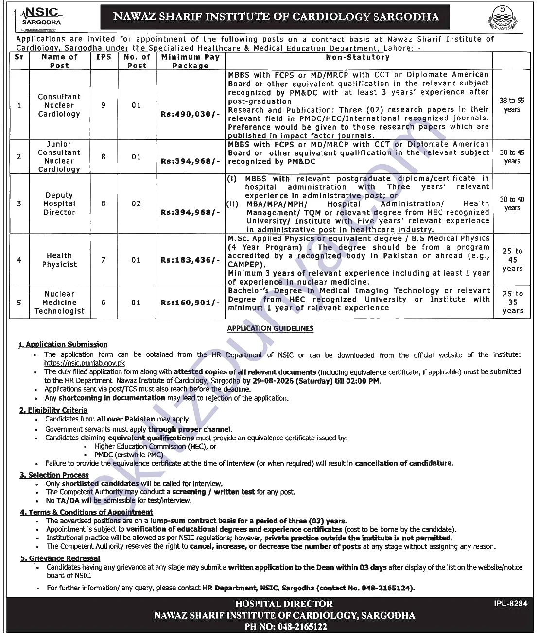 Nawaz Sharif Institute of Cardiology Jobs 2026 — Deputy Hospital Directors, Consultant & 3 More Posts — Official Newspaper Advertisement | SkillzDunya