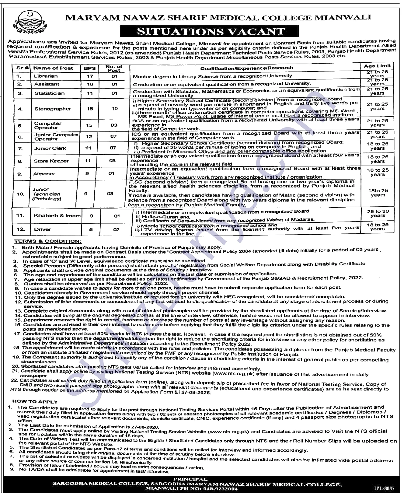 Nawaz Sharif Medical College Gujrat — Nawaz Sharif Medical College Jobs 2026 — Teaching Faculty Pakistan