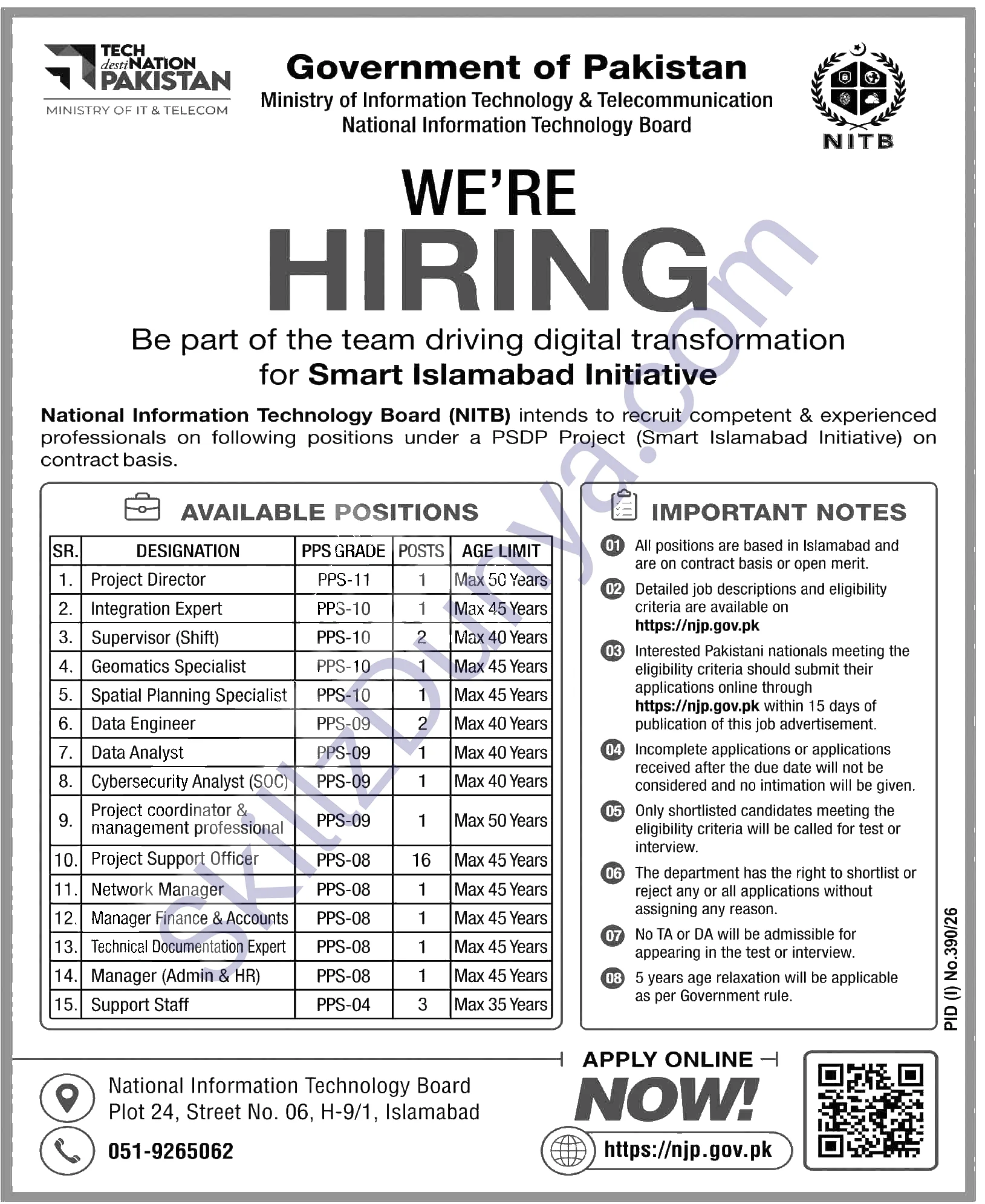 Nitb Add Islamabad Jobs 2026 — Project Support Officer — Official Newspaper Advertisement | SkillzDunya