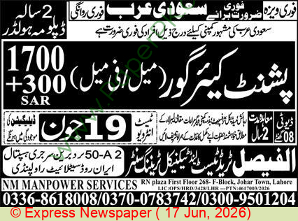Official Department — NM Manpower Services Lahore Jobs 2026 — Patient Care | Apply Online Pakistan 2026