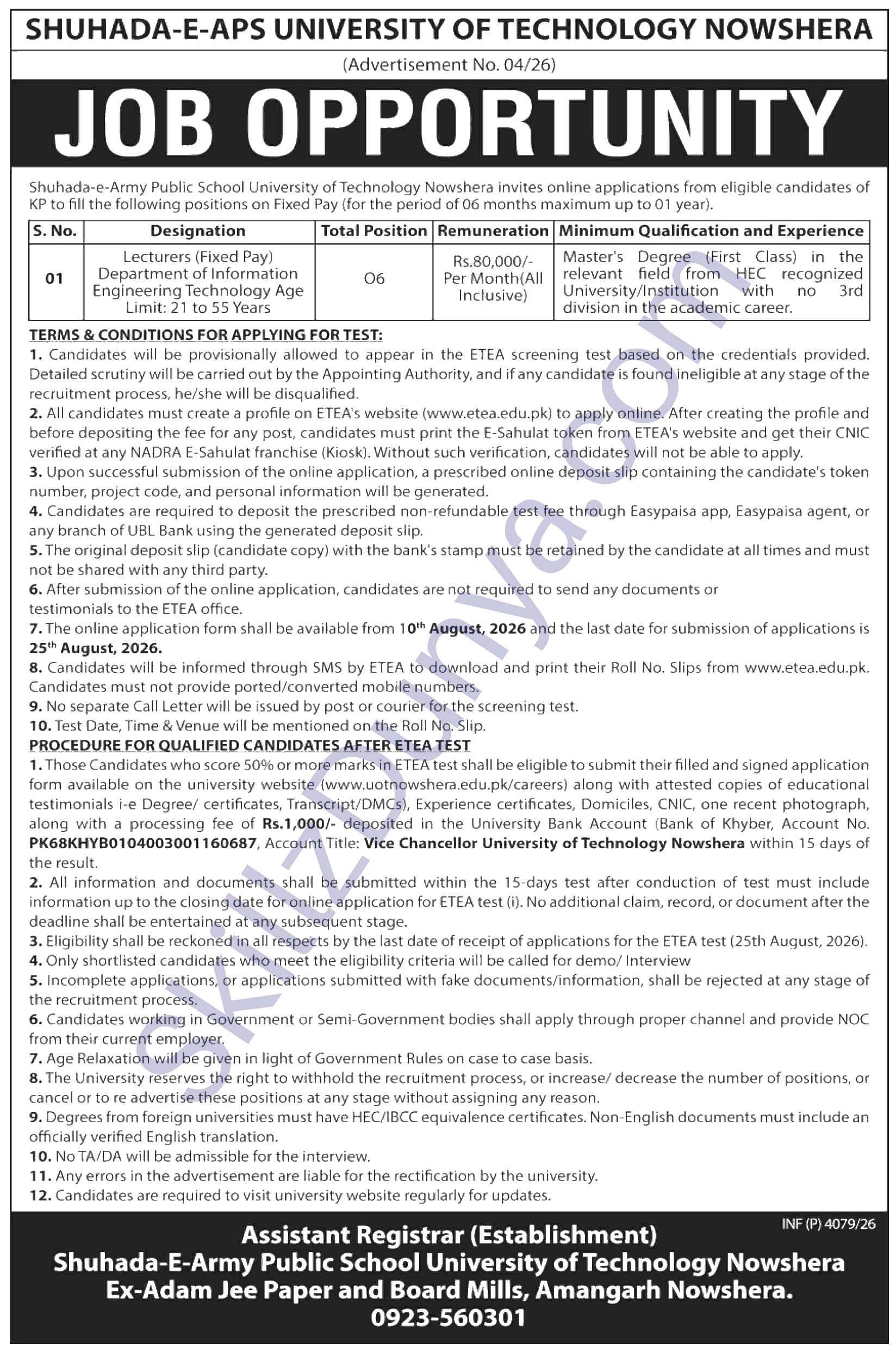 Northern University Jobs 2026 — Lecturers — Official Newspaper Advertisement | SkillzDunya