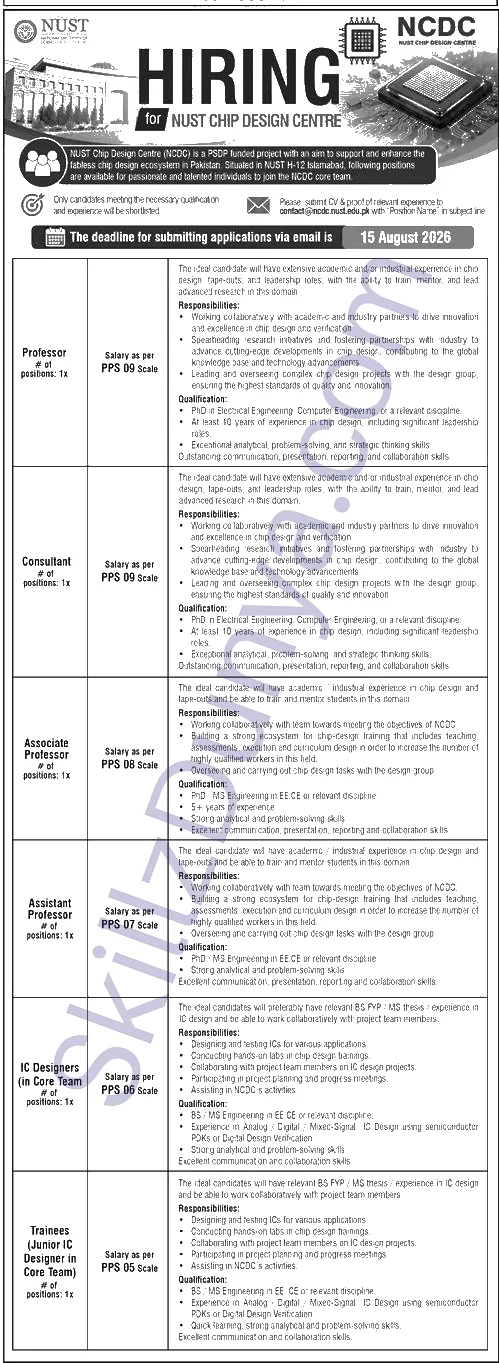 Nust Chip Design Centre — NUST Chip Design Centre Islamabad Jobs 2026 — Professor, Consultant & 4 More Posts Pakistan