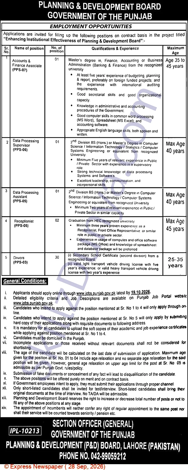 Planning Development Board Punjab — Planning & Development Board Government of the Punjab Lahore Jobs 2026 — Driver, Receptionist & 3 More Posts Pakistan