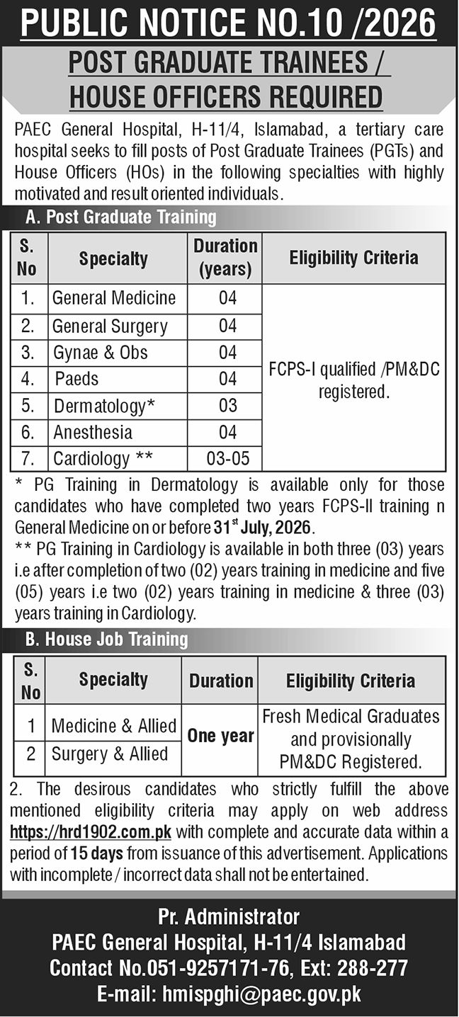 PAEC General Hospital Jobs 2026 2026 — Official Newspaper Advertisement | SkillzDunya