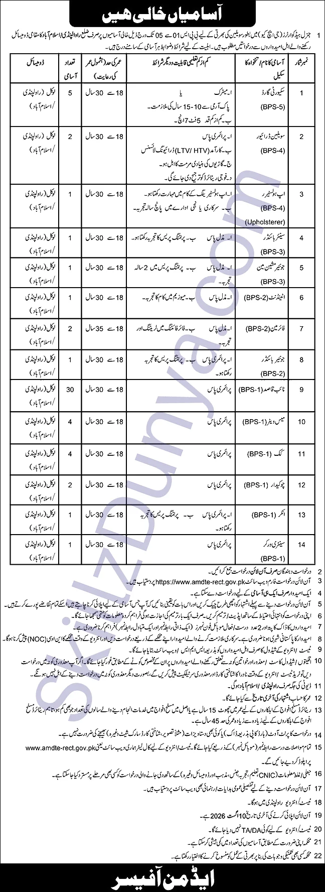 Pak Army Jobs 2026 — Civilians — Official Newspaper Advertisement | SkillzDunya