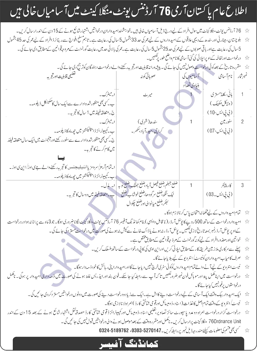 Pakistan Army Jobs 2026 — Civilian — Official Newspaper Advertisement | SkillzDunya