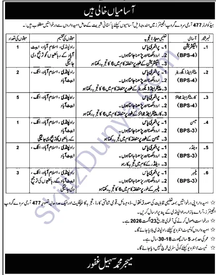 Pakistan Army Jobs 2026 — Carpenter, Mason & 4 More Posts — Official Newspaper Advertisement | SkillzDunya