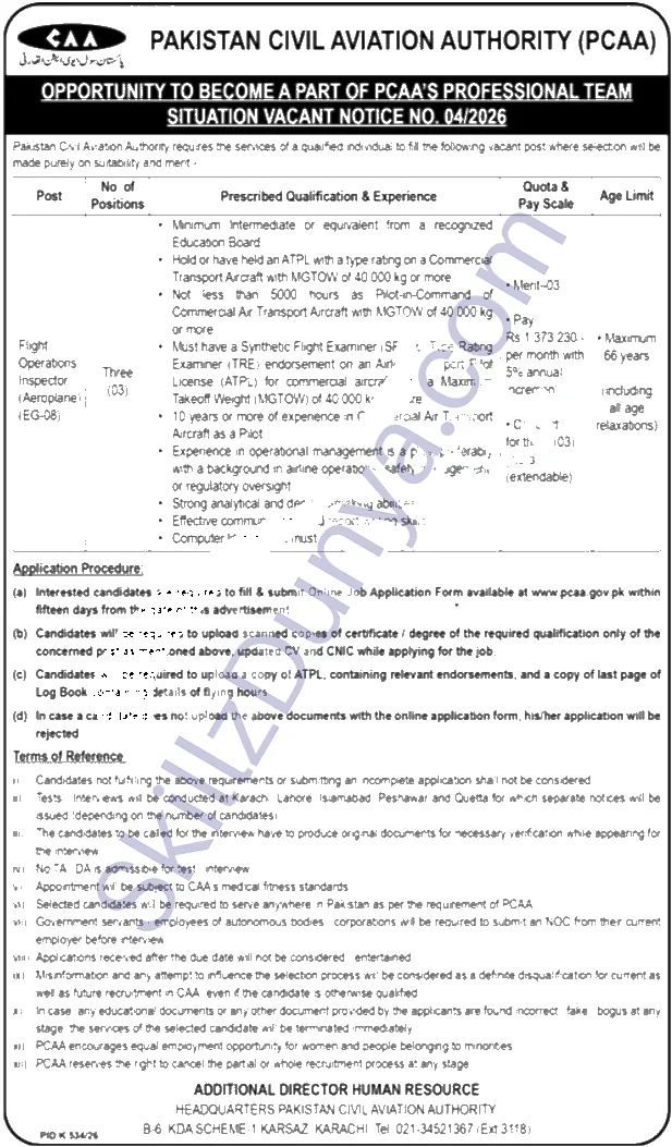 Pakistan Civilian Aviation Authority – PCAA Karachi Jobs 2026 — Official Newspaper Advertisement | SkillzDunya