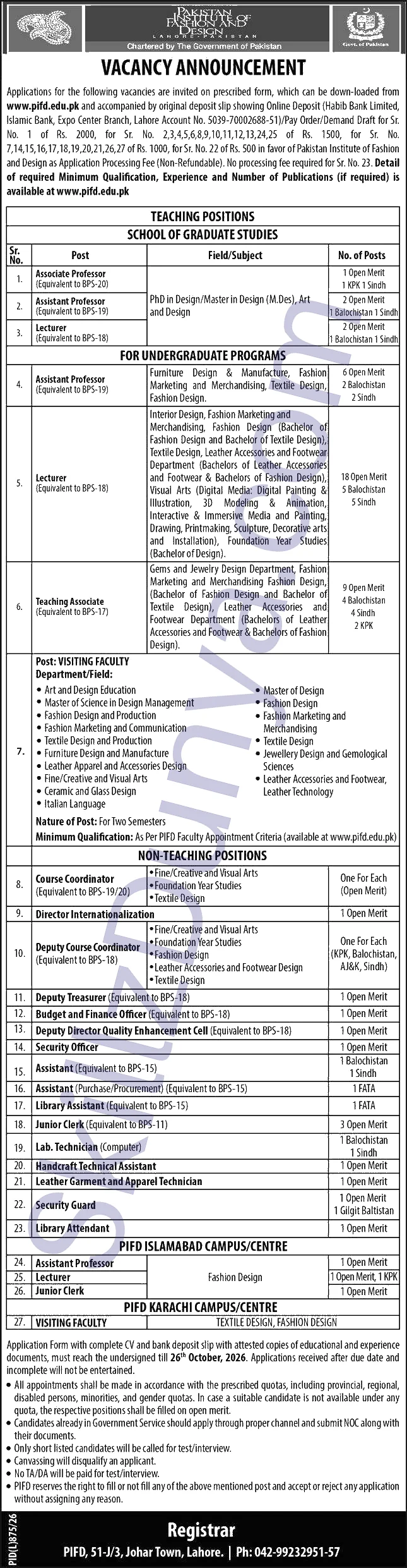 Pakistan Institute Of Fashion Design — Pakistan Institute of Fashion Design Lahore Jobs 2026 — Lecturer, Teaching Associate & 19 More Posts Pakistan