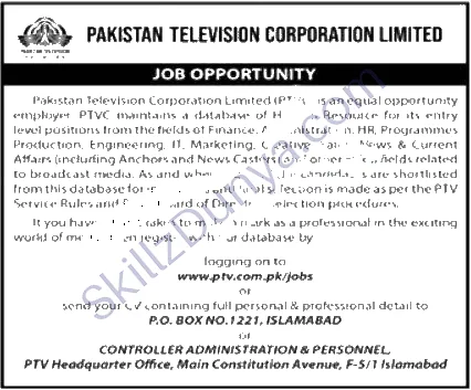Pakistan Television Corporation (PTV) Lahore Jobs 2026 — News Caster PTV — Official Newspaper Advertisement | SkillzDunya