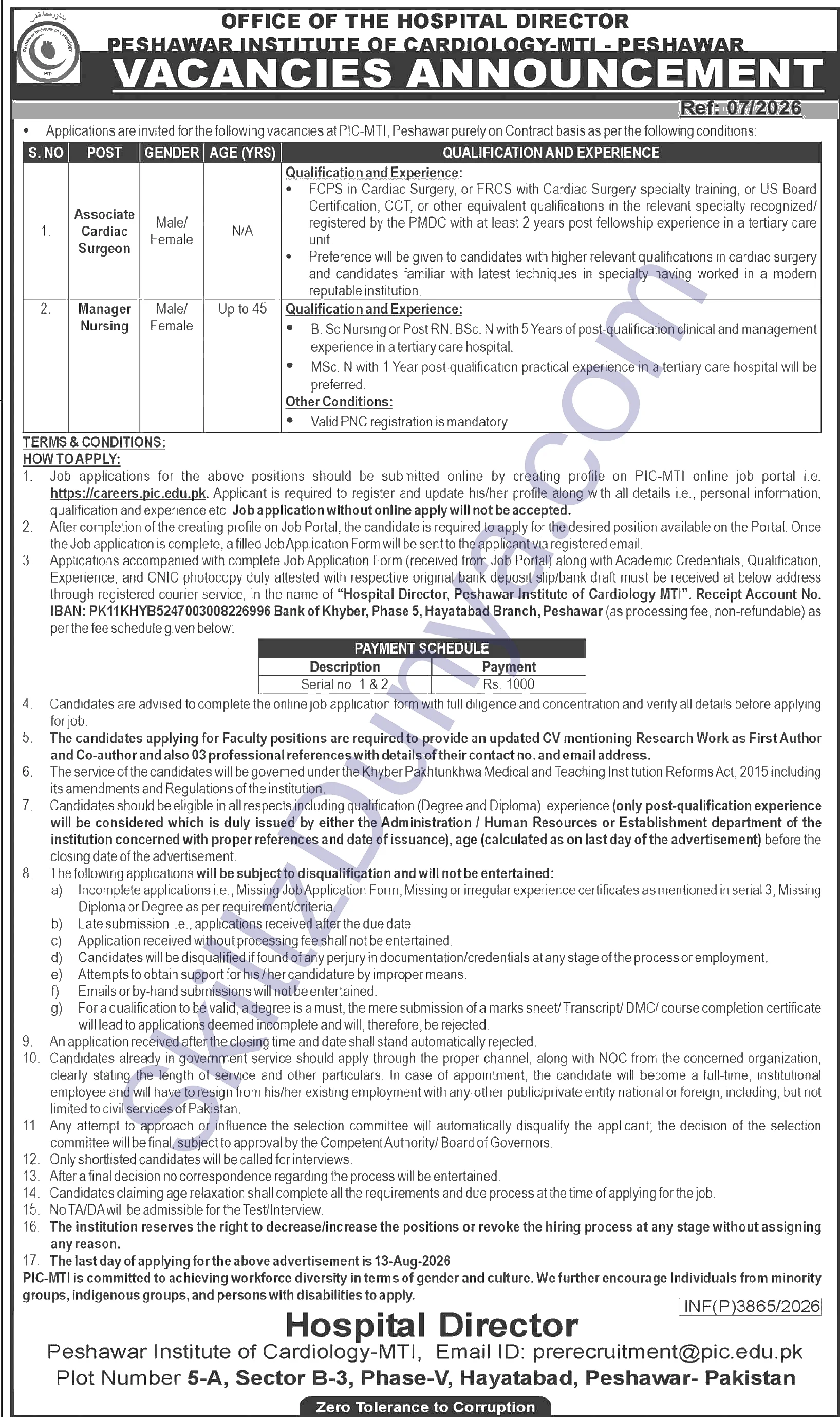 Peshawar Institute of Cardiology PIC-MTI Jobs 2026 — Associate Cardiac Surgeon, Manager Nursing — Official Newspaper Advertisement | SkillzDunya