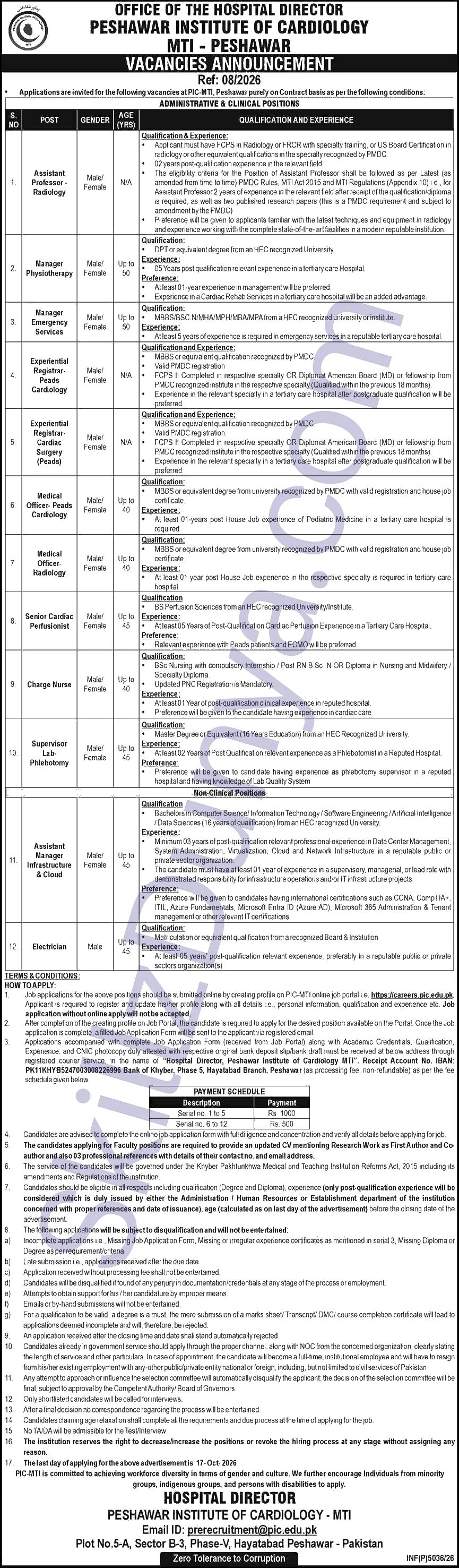 Peshawar Institute of Cardiology PIC-MTI Jobs 2026 — Assistant Professor - Radiology, Manager Physiotherapy & 9 More Posts — Official Newspaper Advertisement | SkillzDunya