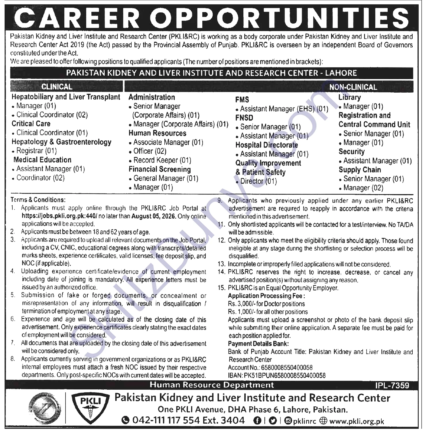 Pkli Lahore — PKLI Jobs 2026 — Assistant Managers, Managers Pakistan