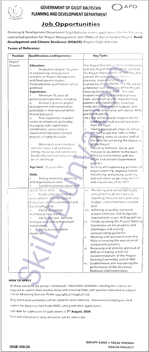 Planning and Development Department Jobs 2026 — Project Director — Official Newspaper Advertisement | SkillzDunya