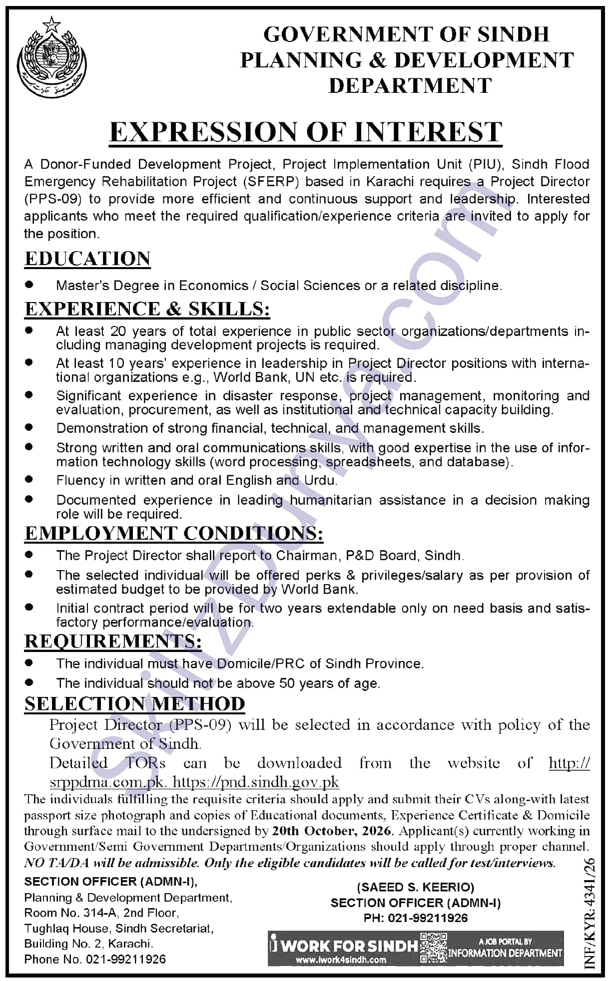 Planning and Development Department Karachi Jobs 2026 — Project Director — Official Newspaper Advertisement | SkillzDunya