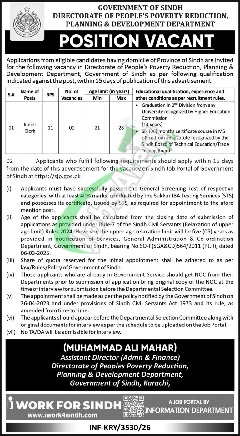 Planning Development Department — Planning & Development Department Sindh Jobs 2026 Pakistan
