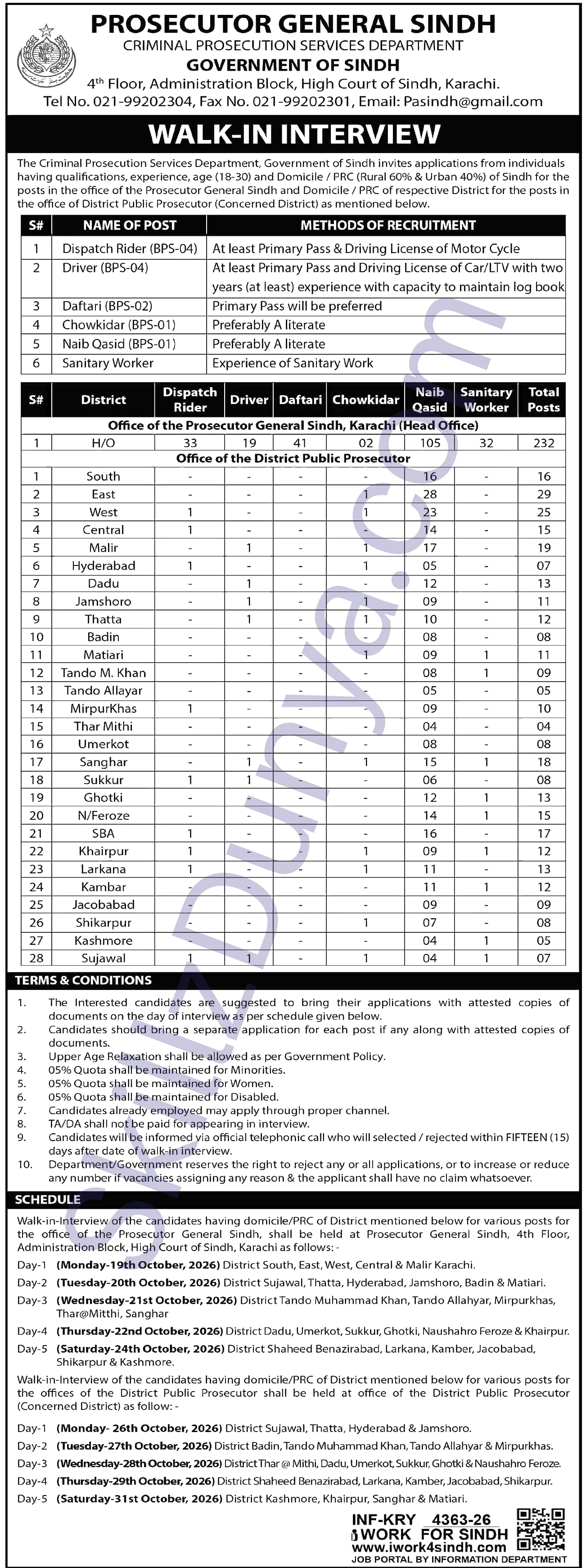 Prosecutor General Sindh — Prosecutor General Karachi Jobs 2026 — Naib Qasid, Dispatch Rider & 4 More Posts | Walk-in Interview Pakistan