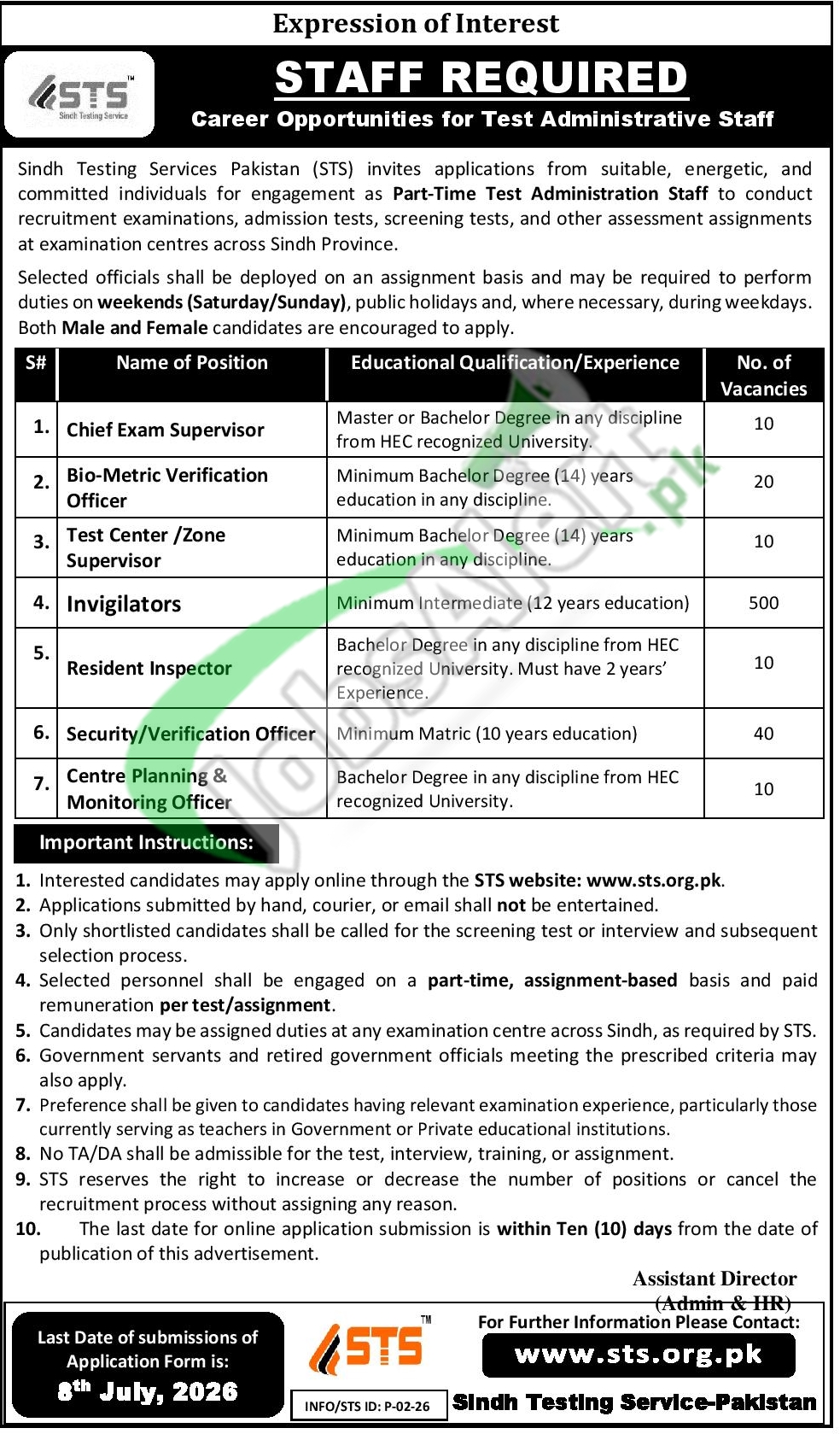 Pts Invigilator Sindh Jobs 2026 — Invigilators, Security/Verification Officer, Bio-Metric Verification Officer 2026 — Official Newspaper Advertisement | SkillzDunya